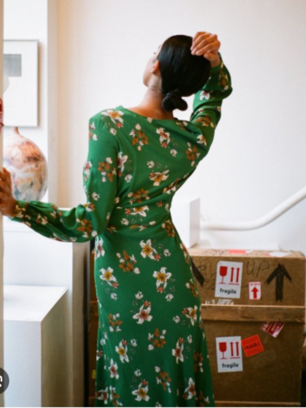 la petite francaise Green Floral V-Neck Long Sleeve Dress